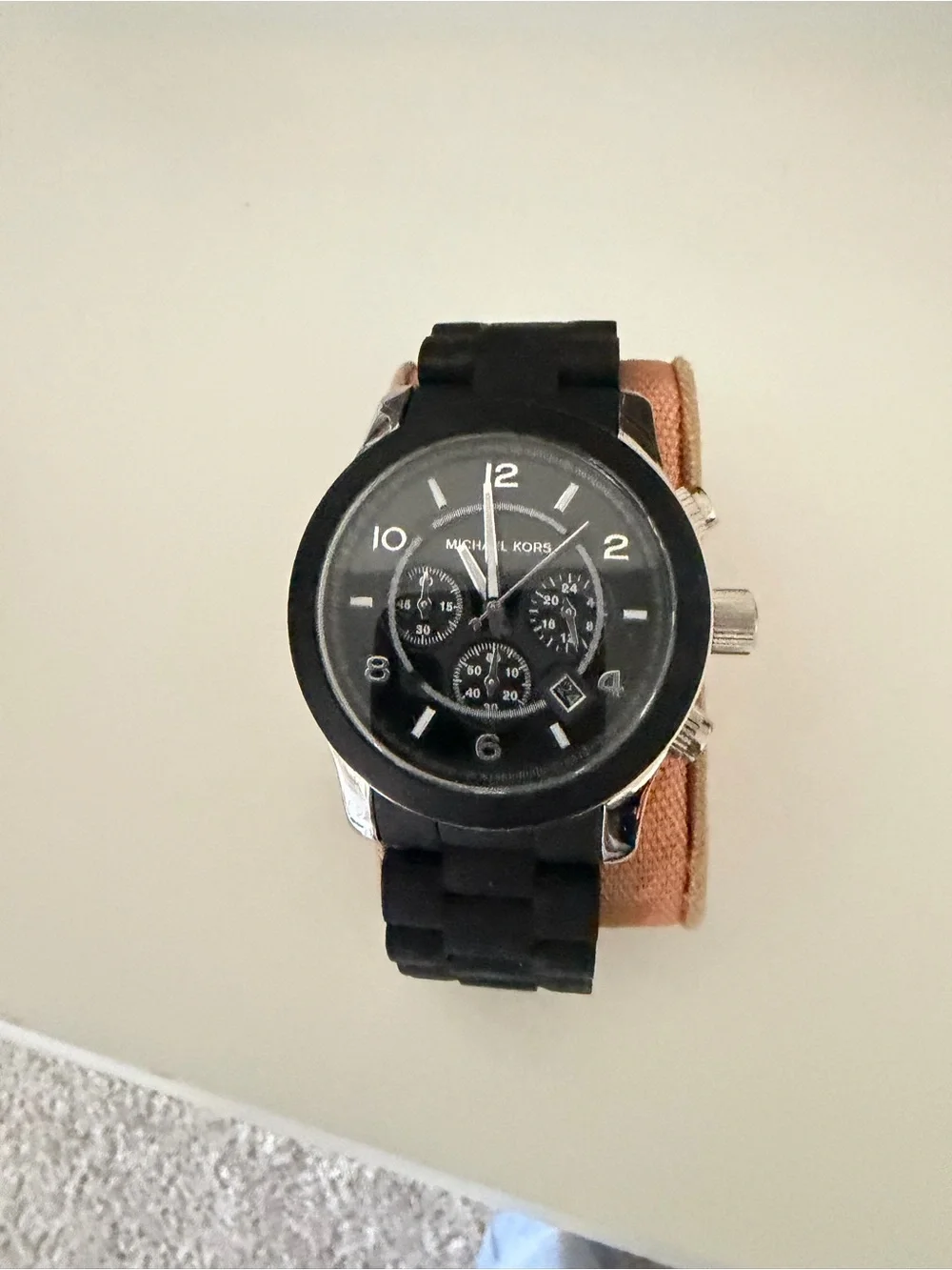 Michael Kors Black and Silver Silicone Chronograph Watch - Picture 1 of 1